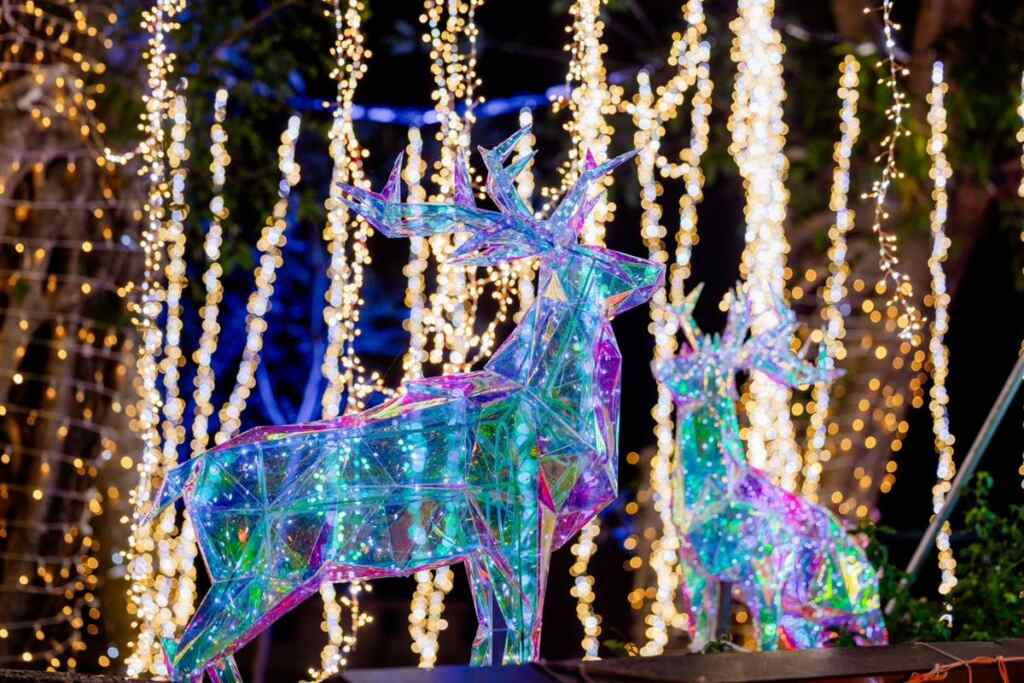 ▲谷關公園以「白雪聖誕村」主題，聖誕樹雪人麋鹿造型如夢似幻。（記者林明佑翻攝）