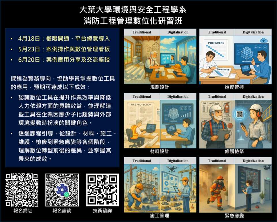 ▲大葉大學推出消防工程管理數位化研習班。(記者林明佑翻攝)