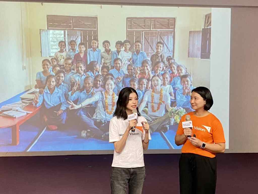 ▲台灣世界展望會攜手明道中學，邀新生代女演員詹子萱分享尼泊爾女孩困境。（台灣世界展望會提供）