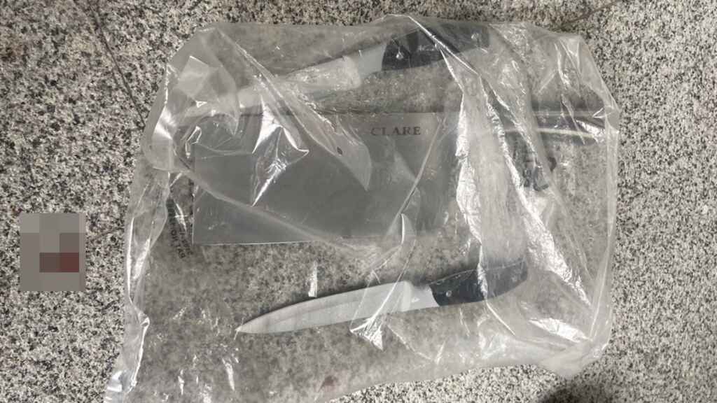▲嫌犯洪男攜帶菜刀等3把刀械進行隨機攻擊。(民眾提供)