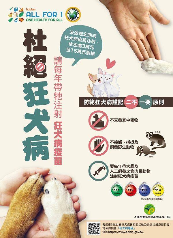 ▲台灣狂犬病疫情侷限於鼬獾、白鼻心等野生動物，請民眾遵守「二不一要」原則共同防範狂犬病。（屏東縣政府提供）