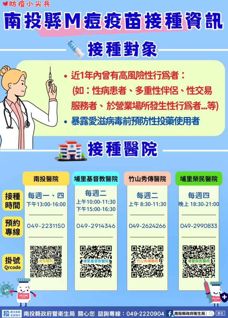 ▲國際M痘疫情持續，南投縣府衛生局呼籲民眾儘速接種疫苗。（南投縣府衛生局提供）