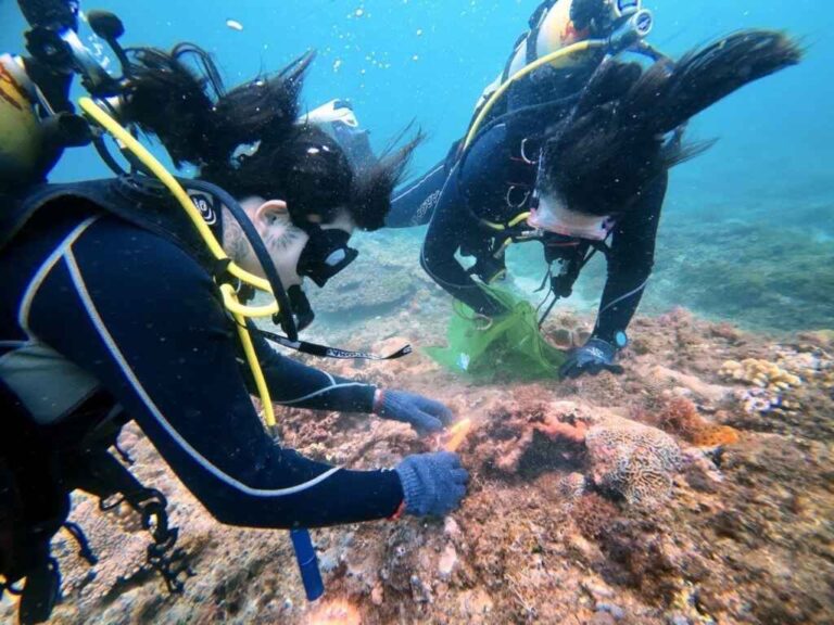 ▲屏東縣全國首創「海廢帶回 漁獲自肥」政策獲好評供其他縣市傚法，號召海洋志工潔淨海底。（屏東縣政府提供）